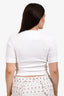 Gucci White Ribbed Cotton Short Sleeve Half Buttoned Top Size M