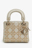 Christian Dior 2023 Platinum Metallic Cannage Lambskin Beaded Embroidery Mini Lady Dior
