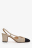 Pre-loved Chanel™ Gold/Black Fabric CC Logo Cap Toe Slingback Heels Size 36
