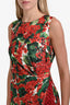 Dolce & Gabbana 2019 Red/Green Geranium Silk Fringe Midi Dress Size 44