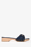Veronica Beard Blue Denim Buckle Slip-On Sandals Wood Platform Size 8
