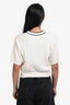 Brunello Cucinelli White Cotton Cable Knit Three-Quarter Sleeve Beaded Buttoned Sweater Size XXS