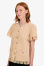 Pre-loved Chanel™ Beige Cotton Blend Fringe Short Sleeve Owl Button Top Size 38