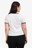 Celine White/Navy Trim Detail Logo Printed Short Sleeve T-shirt Size L