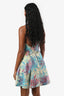 Alice and Olivia Turquoise Jacquard Floral Pleated Mini Dress Size 4