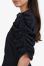 Celine Navy Cotton Ruched Sleeve Top Size 36