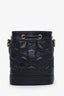 Black Calfskin Leather Enamel GG Bucket Bag with Strap