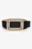 Roger Vivier Black Satin Crystal Buckle 'Pilgrim' Belt Size 75