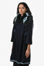 Fendi Navy Wool Cashmere Blend Green Fox Fur Collar Coat Size 40