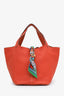 Hermès 2021 Orange Clemence Leather PHW 'Picotin Lock 18' Top Handle Bag with Twilly