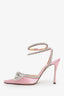 Mach & Mach Pink Satin Crystal Pointed Heels Size 39.5