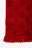 Louis Vuitton Red Wool Monogram Logo Rectangle Scarf
