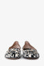 Pre-loved Chanel™ 2003 Black/White Silk Printed CC Logo Flats Size 37.5