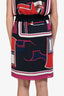 Hermès Navy/Red/Purple Patterned Silk Skirt Size 40