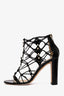 Jimmy Choo Black Nappa Leather and Snakeskin Caged Heeled Sandals Size 38