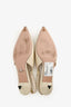 Prada Cream Patent Leather Triangle Bow Logo Slingback Kitten Heels Size 37.5