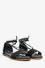 Brunello Cucinelli Black Leather Monili-Trim Ankle Wrap Strap Sandal Size 38