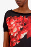 Moncler Black/Pink Silk Flower Print T-Shirt Size M