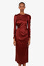 Zimmermann Burgundy Silk Draped Long Sleeve Maxi Dress Size 0