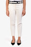 Celine White/Navy Blue Cotton High Waisted Trousers Size 38