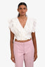Sandro White Linen Cropped Pearl Buttons Sleeveless Top Size 0