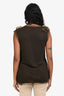 Valentino T-Shirt Couture Dark Green Tulle Floral Roses Applique Draped Short Sleeve Top Size 42