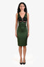 Roberto Cavalli Green Silk Lace Ruched Fitted Dress Size XS