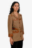 Gucci Brown Canvas and Leather GG Monogram Horsebit Belted Jacket Size 40