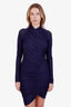 Salvatore Ferragamo Blue Ruched Long Sleeve Mini Dress Size 42