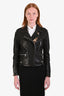 Barbara Bui Black/Cheetah Print Leather and Ponyhair Motorcycle Jacket Size 38