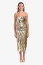 Oscar de la Renta 2024 Gold Sequin Bustier Wave Strapless Midi Dress Size 12