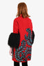 Andrew Gn Red/Black Sequin Lamb Fur Cuff Coat with Brooch