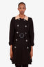 Prada Black Virgin Wool Collared Button Up Pleated Midi Jacket Size 48