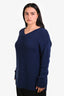 Akris Punto Navy Wool Cashmere Blend Knit V-Neck Sweater Size 10