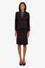 Ensemble Ralph Lauren Black Label composé d’un blazer noir en laine à un bouton et d’une jupe midi, taille 2