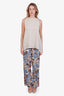 S Max Mara Blue/Brown Paisley Cotton Straight Leg Pants Size 14