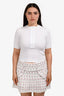 Gucci White Ribbed Cotton Short Sleeve Half Buttoned Top Size M