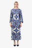Dolce & Gabbana Blue/White Silk Majolica Print Long Sleeve Maxi Dress Size 4