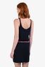 Pre-loved Chanel™ Navy Blue Cashmere Chain Belt Graphic Dress Size 36