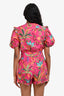 Farm Rio Pink Macaw Belted Puff Sleeve Romper Size S