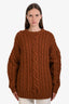 Dôen Brown Alpaca Wool Blend Cable Knit Crewneck Sweater Size XS