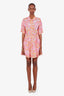 Maje Pink Linen Floral Print Slub Woven Mini Shirt Dress Size 36