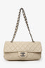Pre-loved Chanel™ 2009 2010 Cream Quilted Crinkle Leather Flap Bag