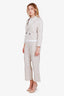 Brunello Cucinelli Cream/Brown Linen Cotton Blend Striped Blazer + Pant Set Size 36