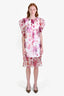 Dries Van Noten White/Pink Silk Blend Floral Short Sleeve Dress Size 34