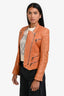 Balmain Orange Leather Biker Jacket Size 38