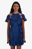 Self-Portrait Blue Satin Chain Halter Cap Sleeve Mini Dress Size 2