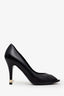 Pre-loved Chanel™ Black Leather CC Pearl Detail Peep Toe Heels Size 40