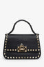 Valentino Black Leather Small Rockstud Top Handle Crossbody Bag