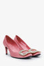 Roger Vivier Pink Satin Crystal Buckle 'Trompette' Heels Size 37.5